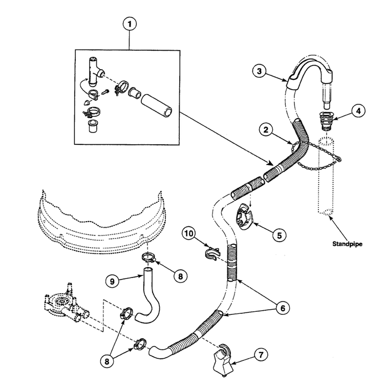 Drain Hoses Diagram and Parts List for SWT2A0LN1124  Speed Queen Washer