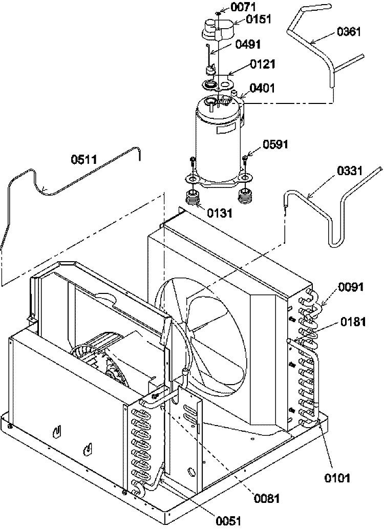 COMPRESSOR & TUBING ARRANGEMENTS Diagram and Parts List for 7P2MY P1162305R Amana Air Conditioner