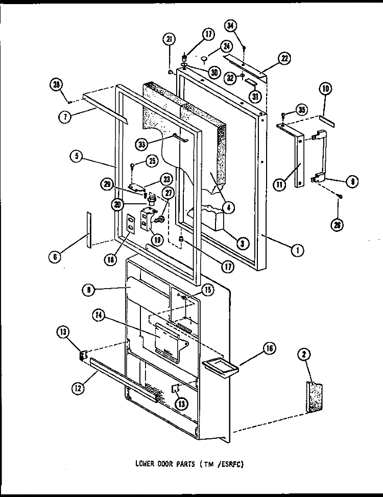 LOWER DOOR PARTS Diagram and Parts List for TM14F P7565802W Amana Refrigerator