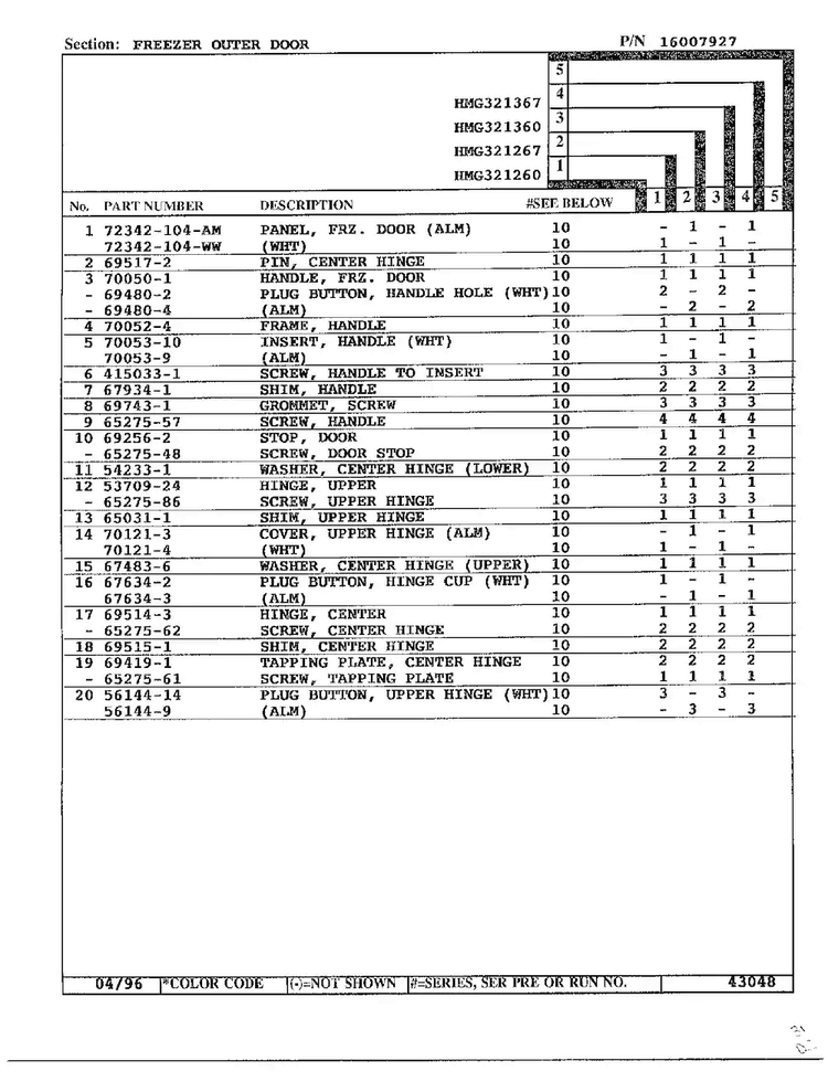 Freezer Outer Door Page 2 Diagram and Parts List for HMG321267  Admiral Refrigerator