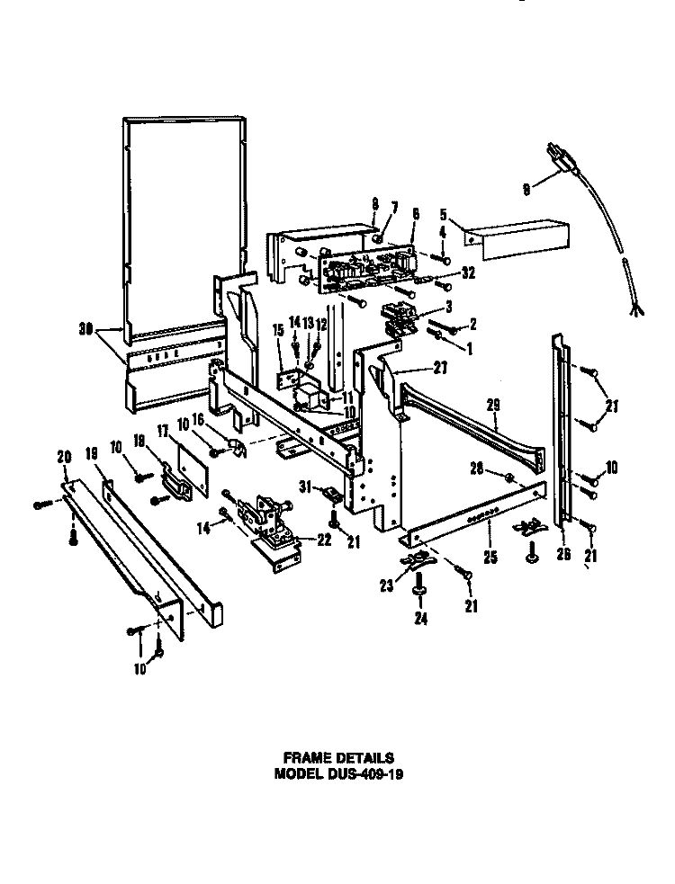 FRAME DETAILS Diagram and Parts List for DUS-407-19 DUS-407-1 9 Caloric Dishwasher