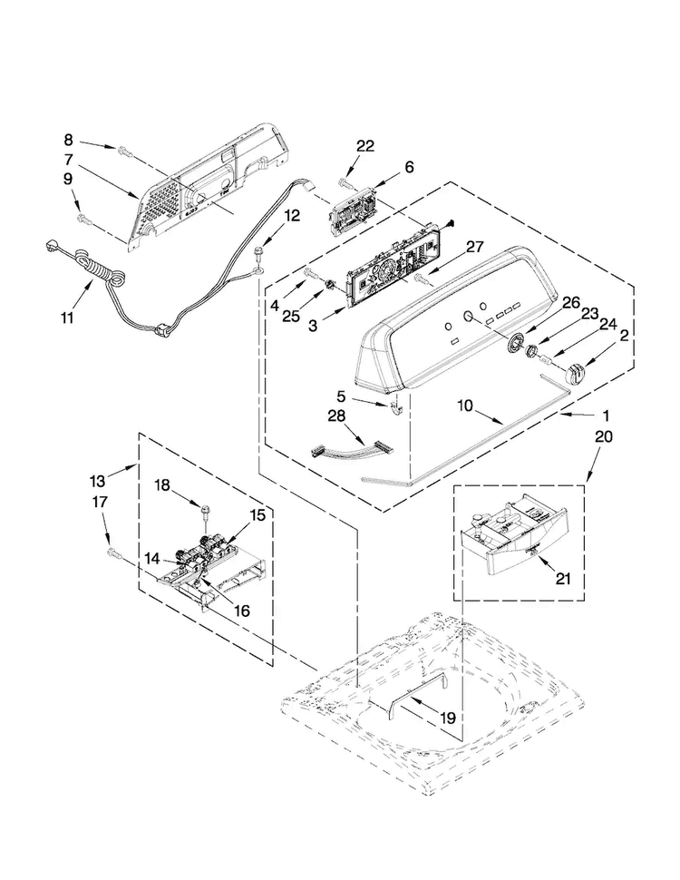 Console And Dispenser Parts Diagram and Parts List for 7MMVWX500YW1  Maytag Washer