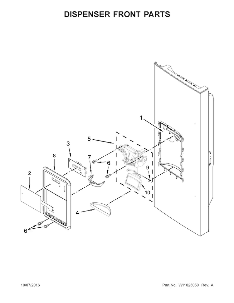 Dispenser Front Parts Diagram and Parts List for MFI2269FRZ02  Maytag Refrigerator