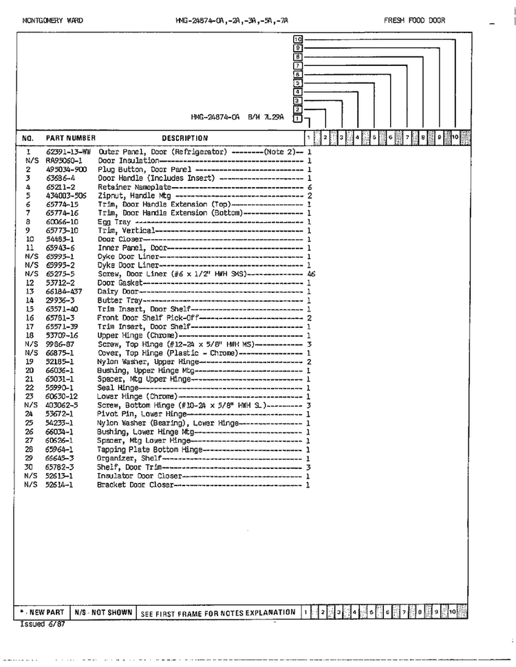 Fresh Food Door Page 2 Diagram and Parts List for 24874A  Admiral Refrigerator