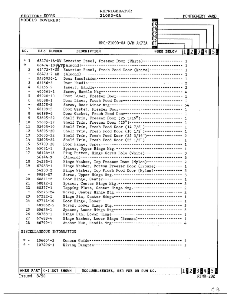 Refrigerator/doors Page 2 Diagram and Parts List for 21090-0A  Admiral Refrigerator