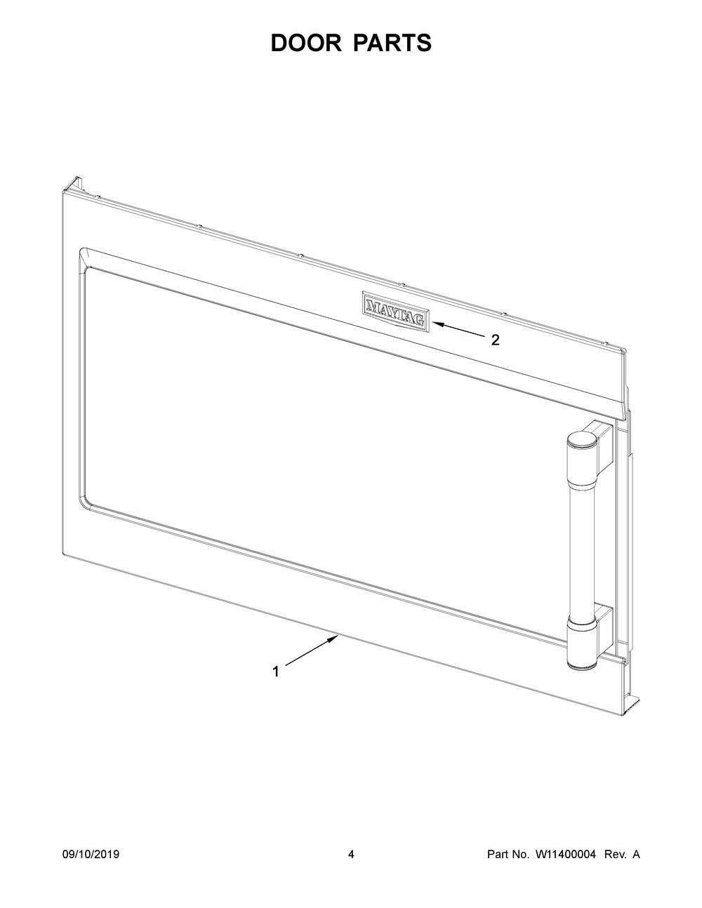 Door Parts Diagram and Parts List for MMV5227JK0  Maytag Microwave