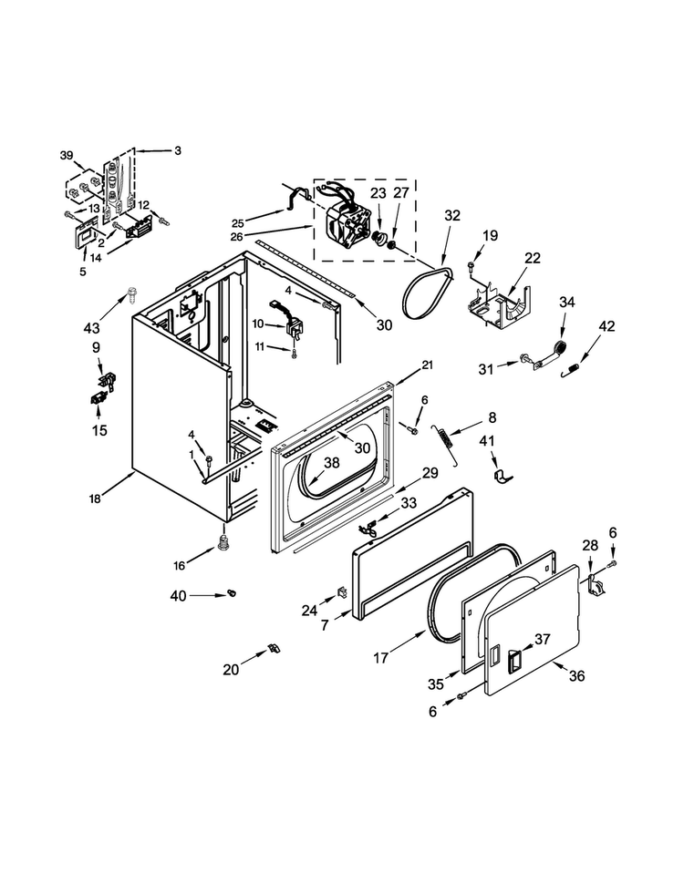 Cabinet Parts Diagram and Parts List for 4KAED4900BW1  Amana Dryer