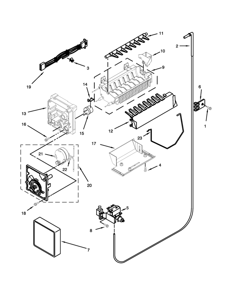 Icemaker Parts Diagram and Parts List for ASD2526VES00  Amana Refrigerator