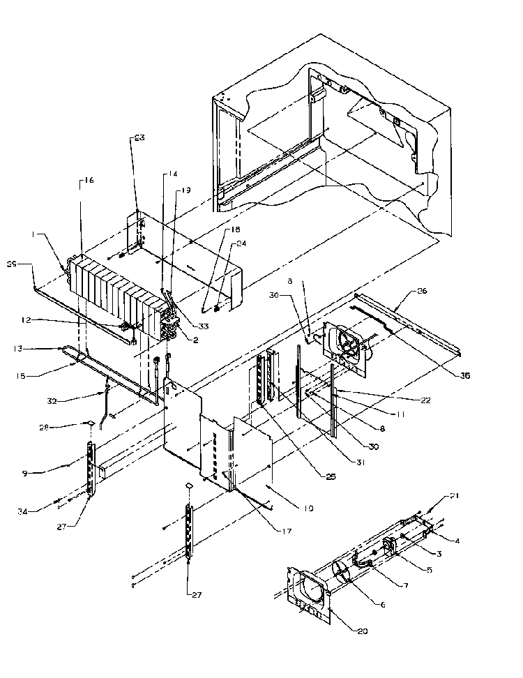 Evaporator Area Diagram and Parts List for TP21A3L-P1181503WL  Amana Refrigerator