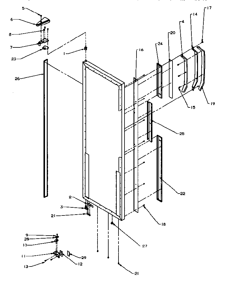 Refrigerator Door Hinge And Trim Parts Diagram and Parts List for SXD22Q2L-P1181308WL  Amana Refrigerator