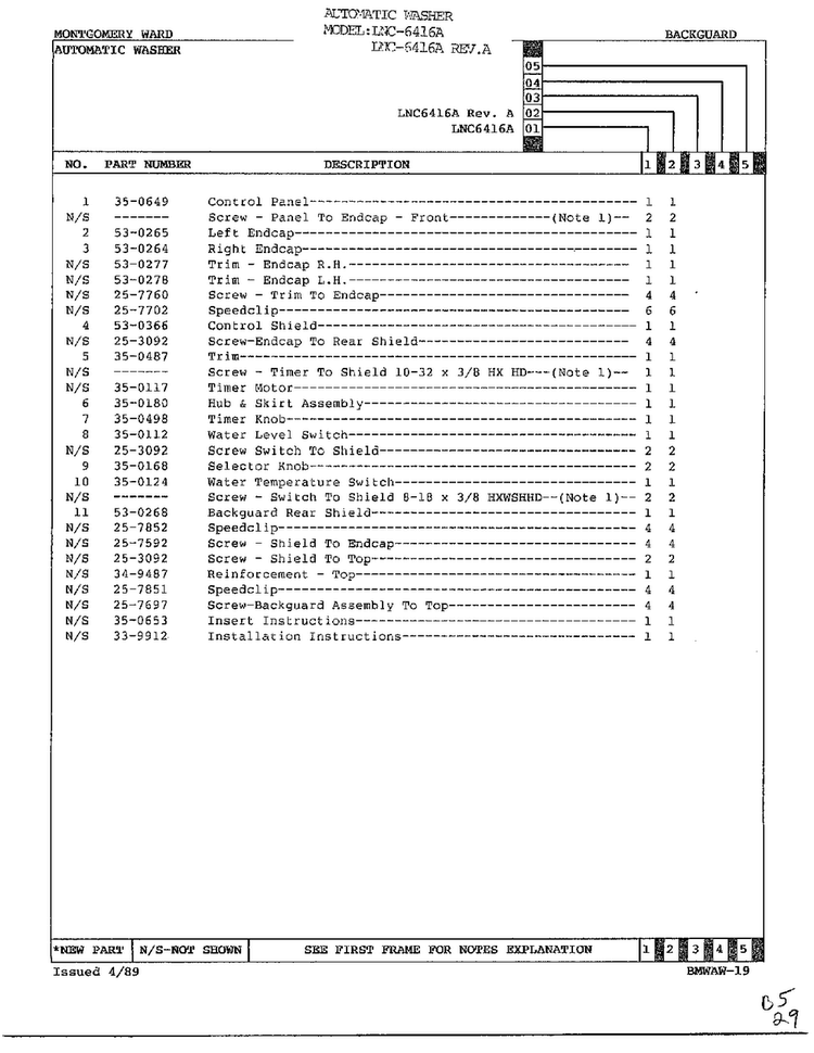 Backguard Page 2 Diagram and Parts List for 6416A REV A Norge Washer