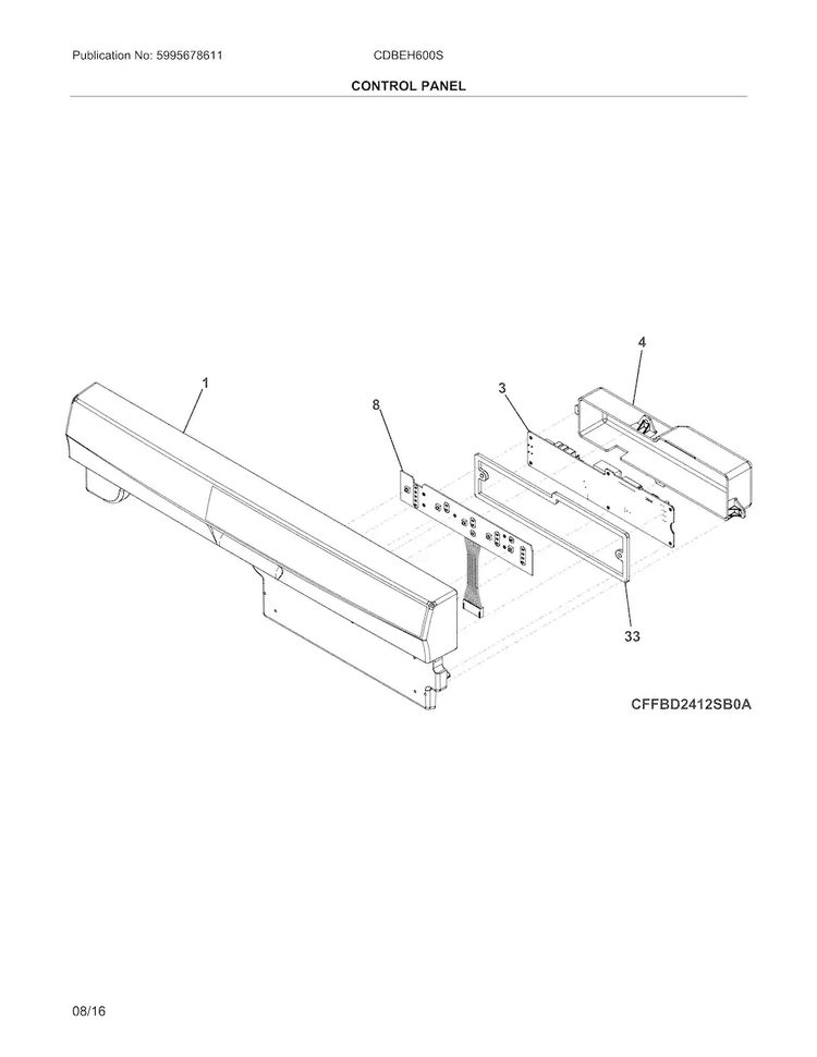 Control Panel Diagram and Parts List for CDBEH600SS0A  Crosley Dishwasher