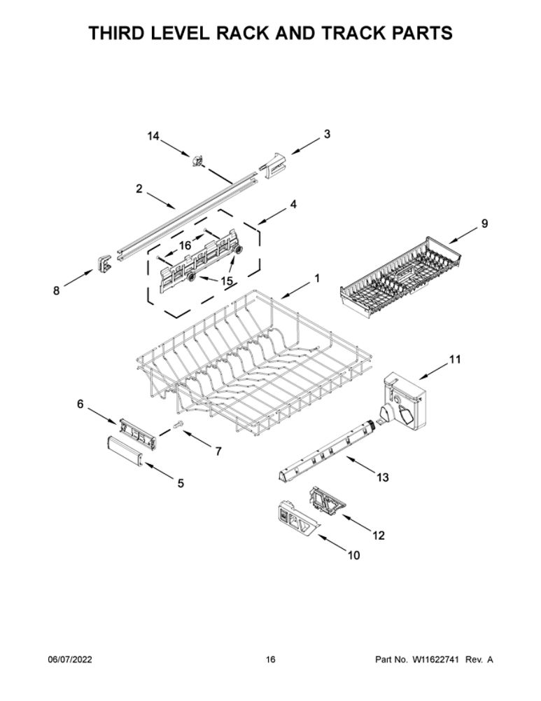 Third Level Rack And Track Parts Diagram and Parts List for MDB8959SKB1  Maytag Dishwasher
