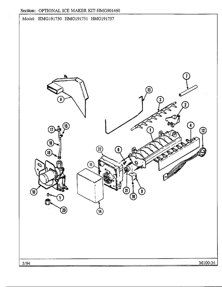 Optional Ice Maker Kit Diagram and Parts List for 19175  Admiral Refrigerator