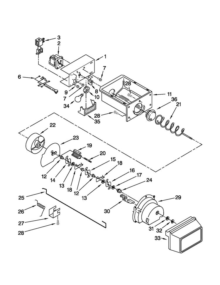 Motor And Ice Container Parts Diagram and Parts List for ASD2522WRD04  Amana Refrigerator