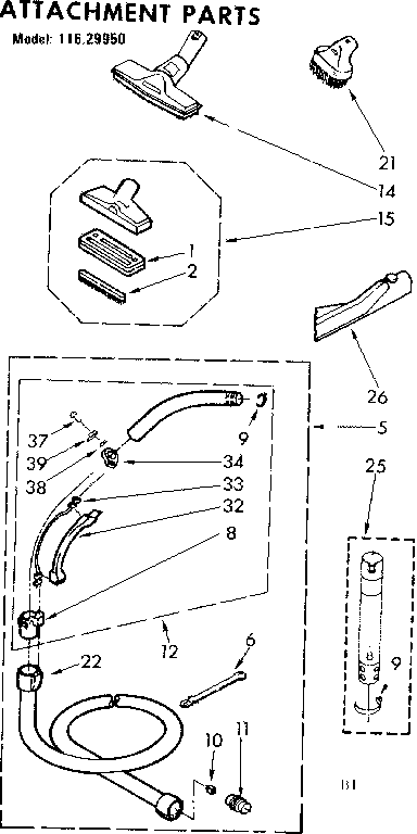 Attachment Parts Diagram and Parts List for 11629950  Kenmore Canister Vacuum