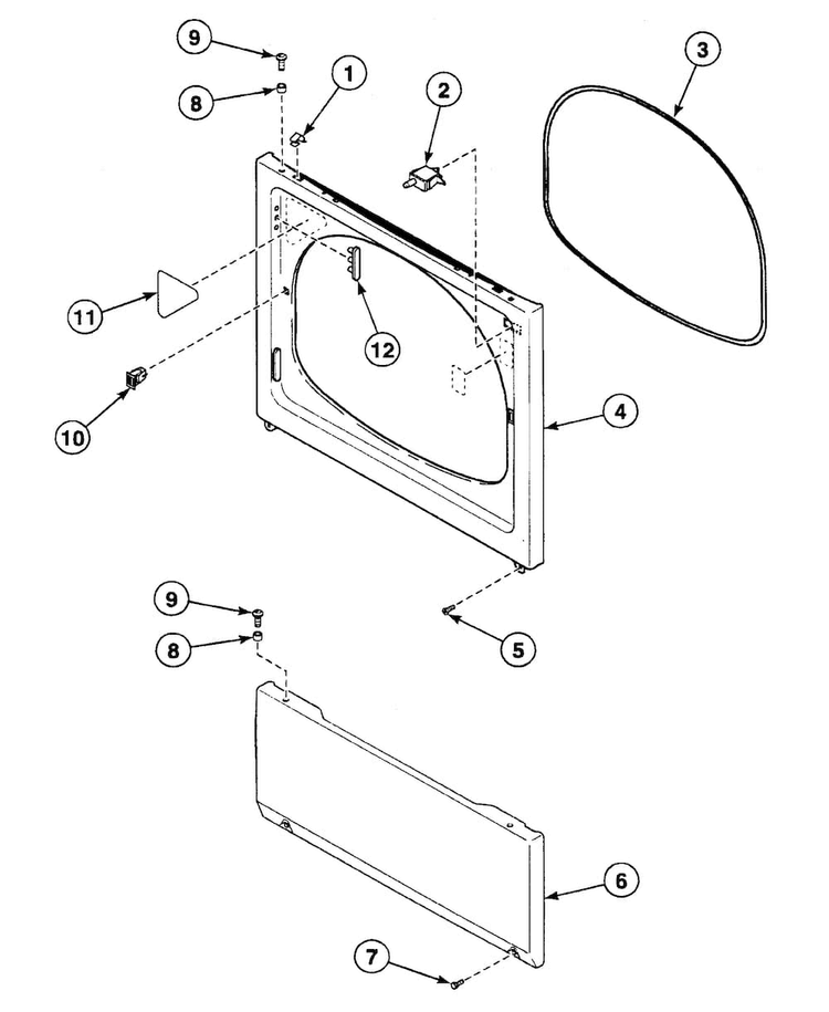 Front Panel Diagram and Parts List for SSE107QF1724  Speed Queen Dryer