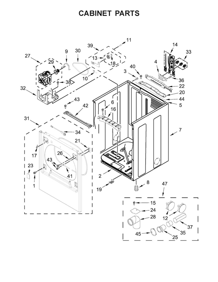 Cabinet Parts Diagram and Parts List for MEDB835DW3  Maytag Dryer