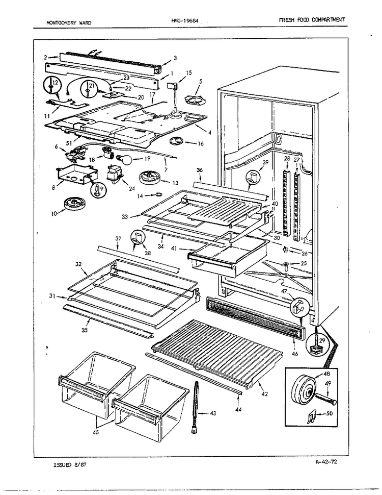 Fresh Food Compartment Assembly Diagram and Parts List for 19684  Admiral Refrigerator