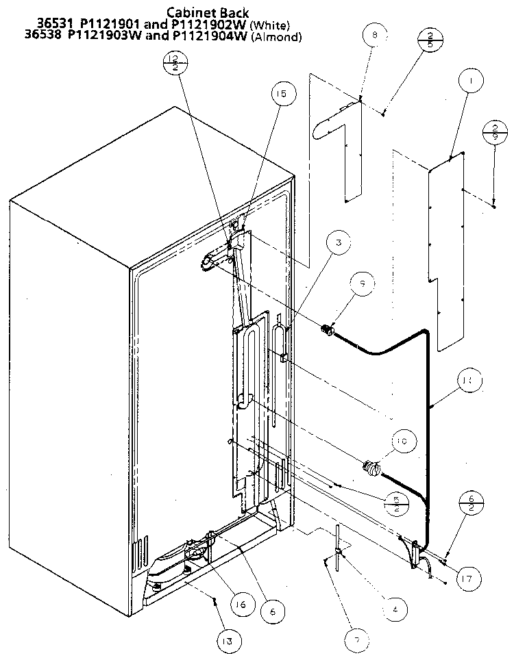 Cabinet Back Diagram and Parts List for 36531-P1121902W  Amana Refrigerator