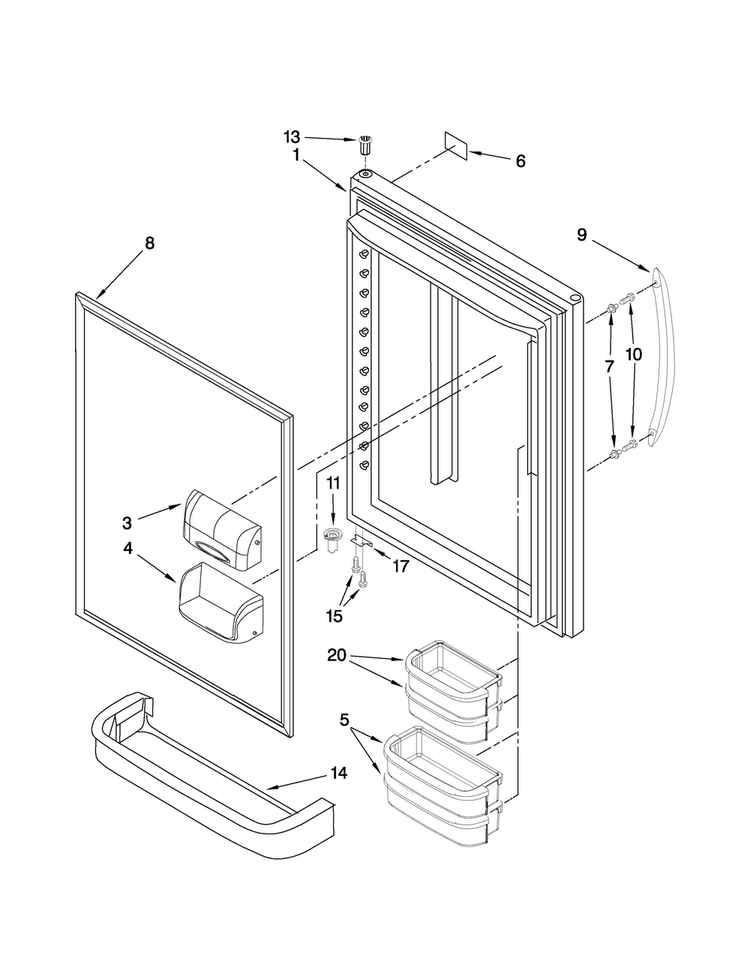 Refrigerator Door Parts Diagram and Parts List for ABB1924WEB1  Amana Refrigerator