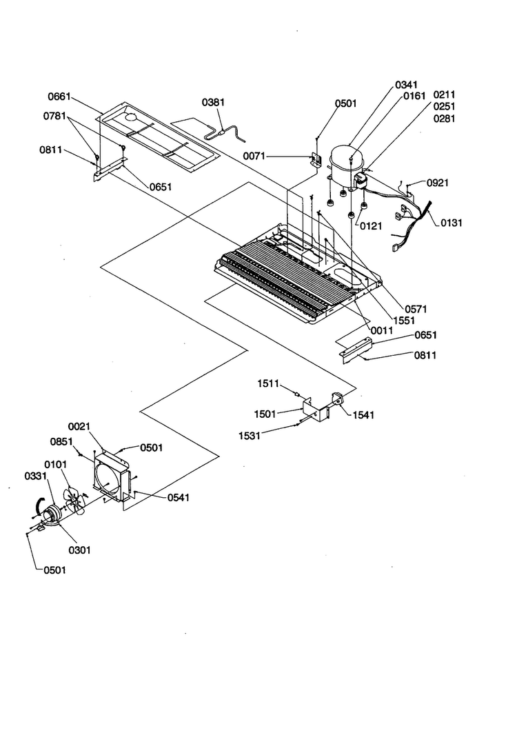 Machine Compartment/muffler Diagram and Parts List for SXD23VL-P1315301WL  Amana Refrigerator
