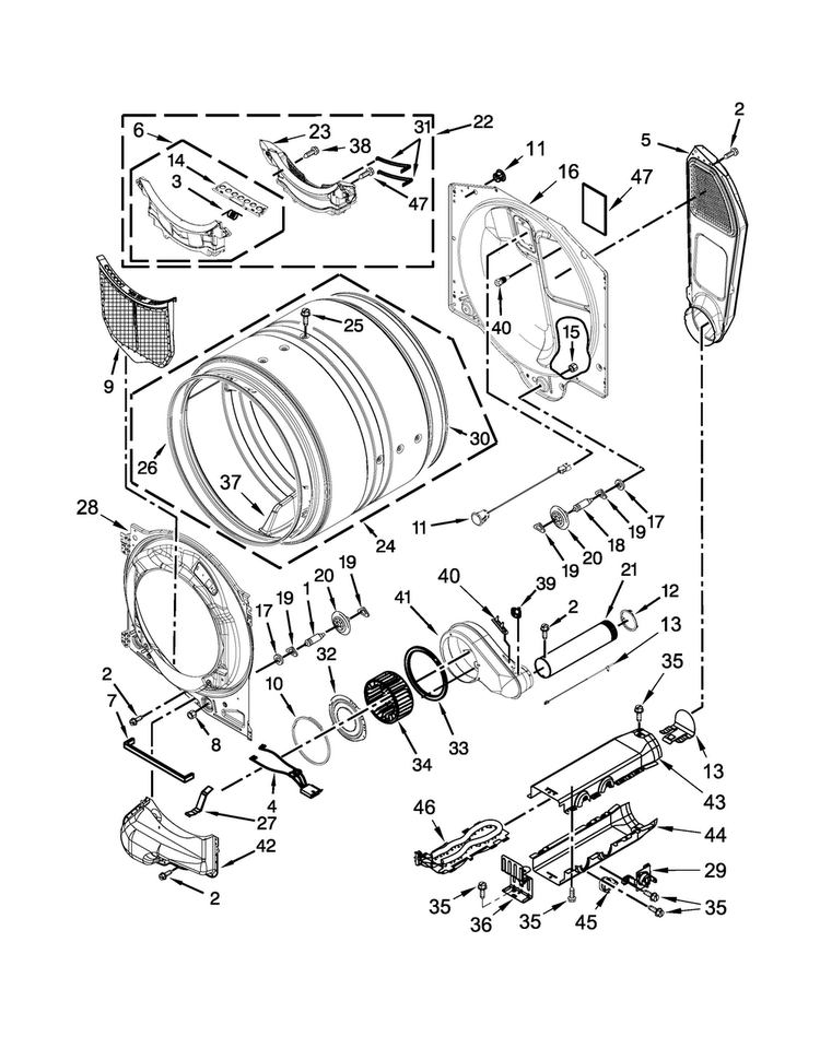 Bulkhead Parts Diagram and Parts List for MED3100DW0  Maytag Dryer