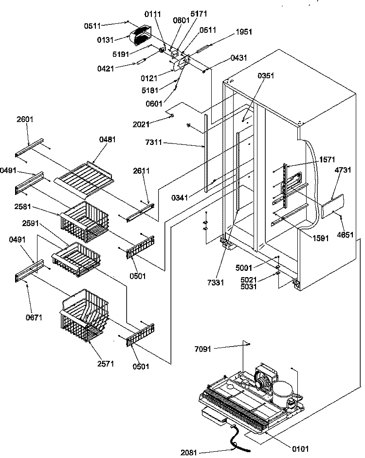FZ SHELVES AND LIGHT Diagram and Parts List for SRDE528TBW P1310302W W Amana Refrigerator