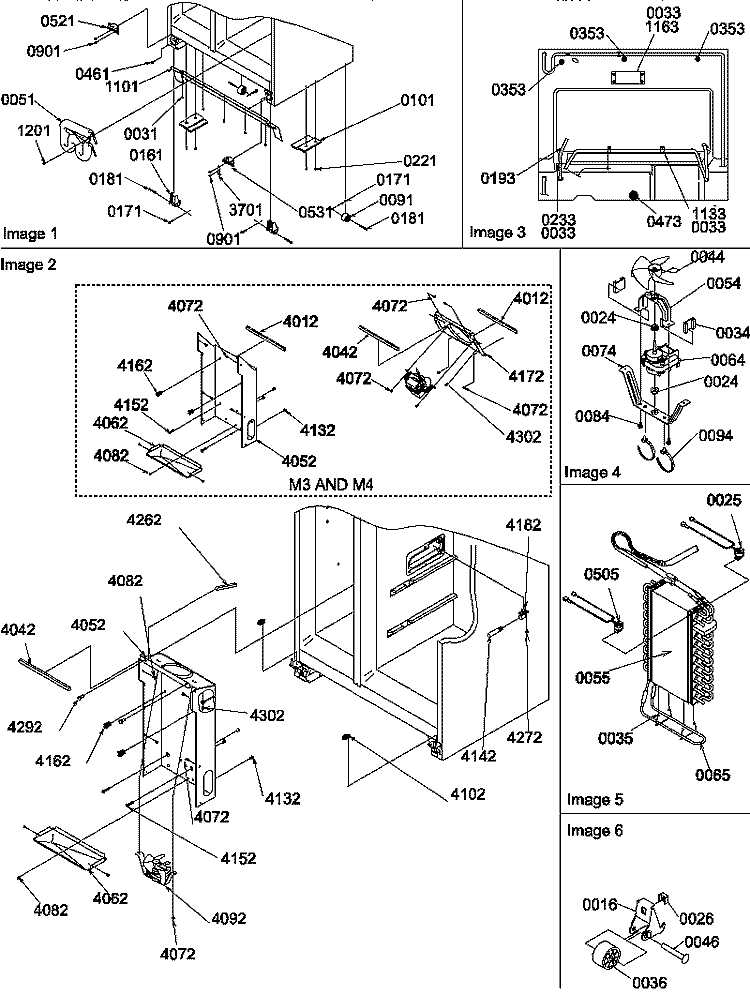 DRAIN SYSTEMS, ROLLERS, AND EVAP ASSY Diagram and Parts List for SRDE528TBW P1310302W W Amana Refrigerator