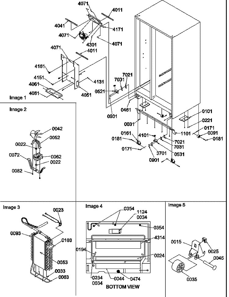 DRAIN SYSTEM, ROLLERS, AND EVAP ASSY Diagram and Parts List for SX322S2L P1307303W L Amana Refrigerator