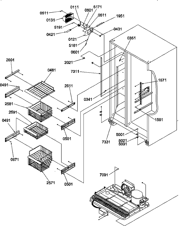 FZ SHELVES AND LIGHT Diagram and Parts List for SRD325S5E P1307203W E Amana Refrigerator