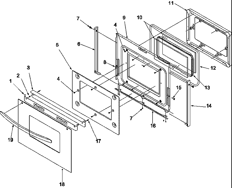OVEN DOOR Diagram and Parts List for ARG7600WW P1143325NWW Amana Range