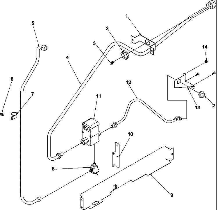 GAS SUPPLY Diagram and Parts List for ARG7600WW P1143325NWW Amana Range