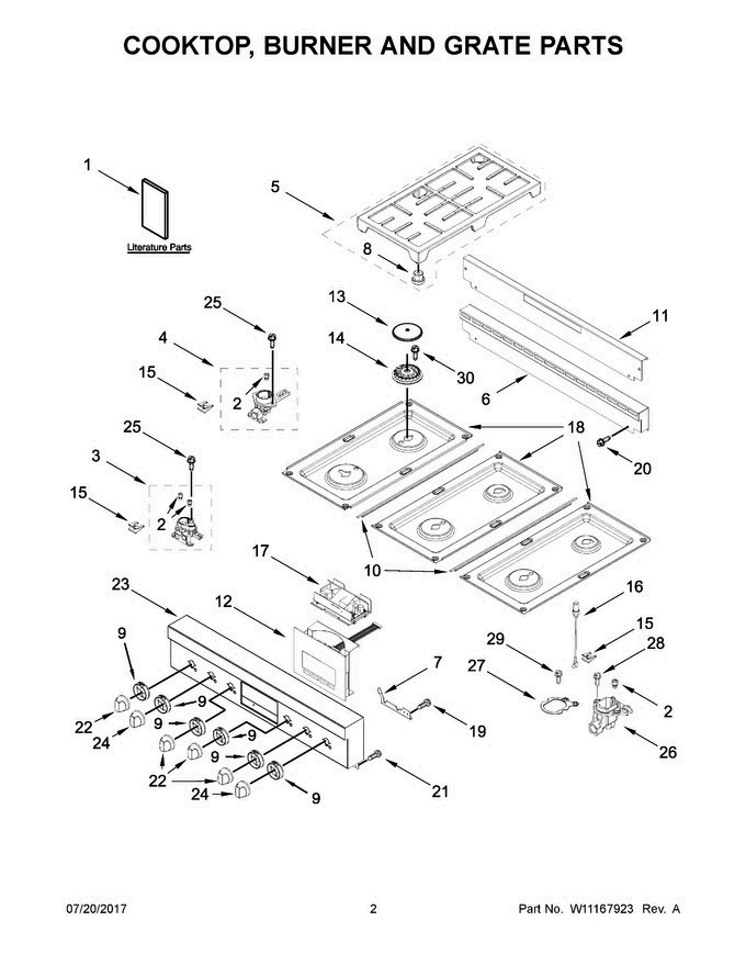 02 - Cooktop, Burner And Grate Parts Diagram and Parts List for JLRP436WP01  Jenn-Air Range