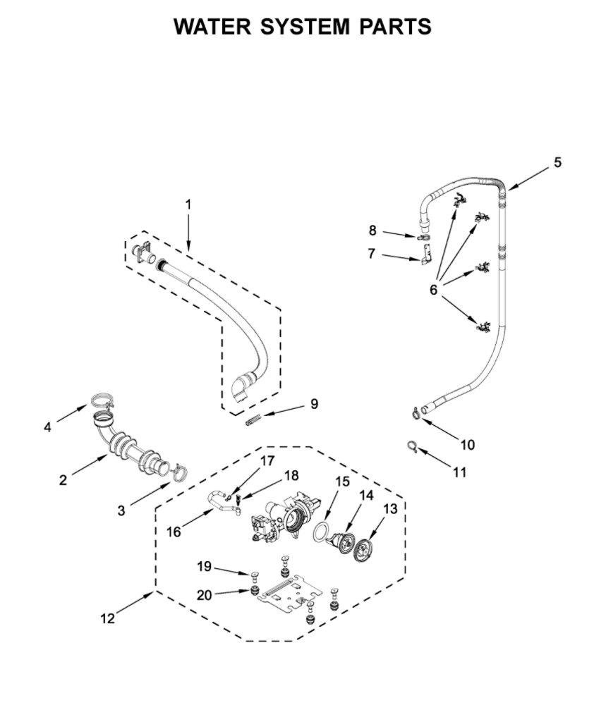 Water System Parts Diagram and Parts List for MHW5630HW1  Maytag Washer