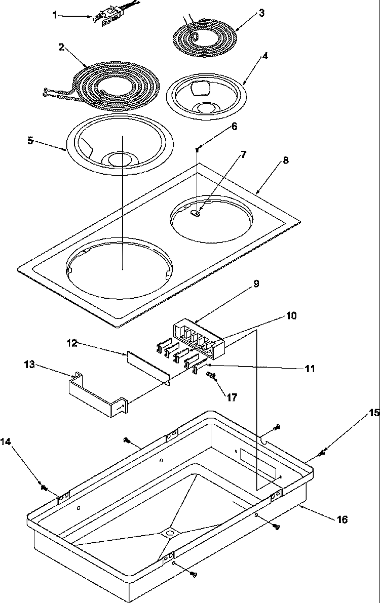 ACR110 (ELECTRIC COIL, 8`` / 6``) Diagram and Parts List for ACT100W P1133380N W Amana Cooktop