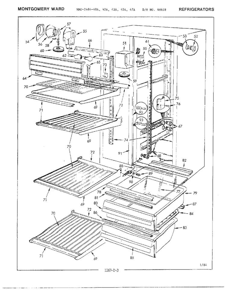 Refrigerator Compartment Parts Diagram and Parts List for 2484-42A  Admiral Refrigerator