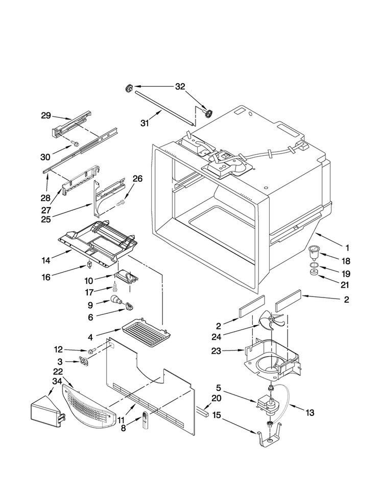 Freezer Liner Parts Diagram and Parts List for AFD2535DEQ5  Amana Refrigerator