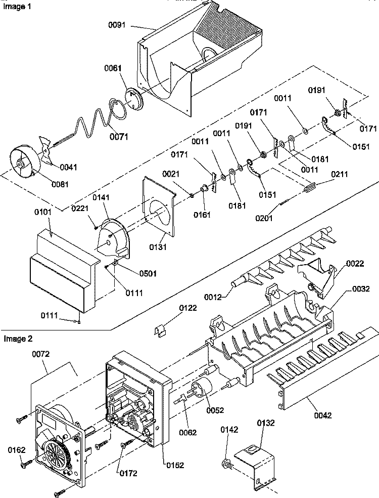 ICE BUCKET AUGER AND ICE MAKER PARTS Diagram and Parts List for SBDE20TPE P1190904W E Amana Refrigerator
