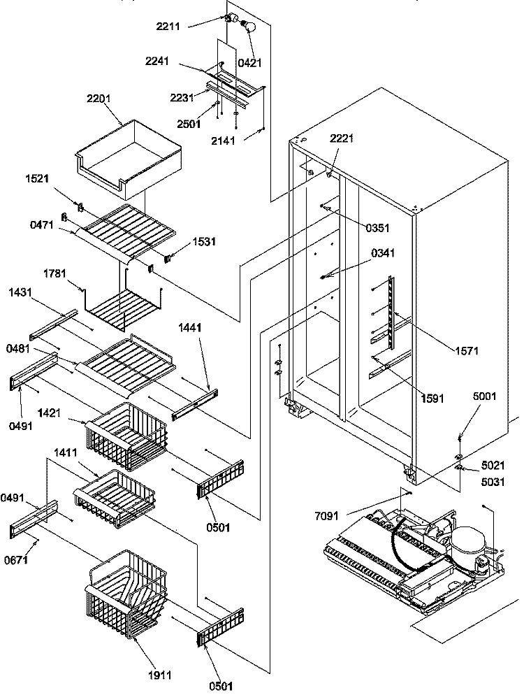 FZ SHELVES AND LIGHT Diagram and Parts List for SBI20S2W P1190710W W Amana Refrigerator