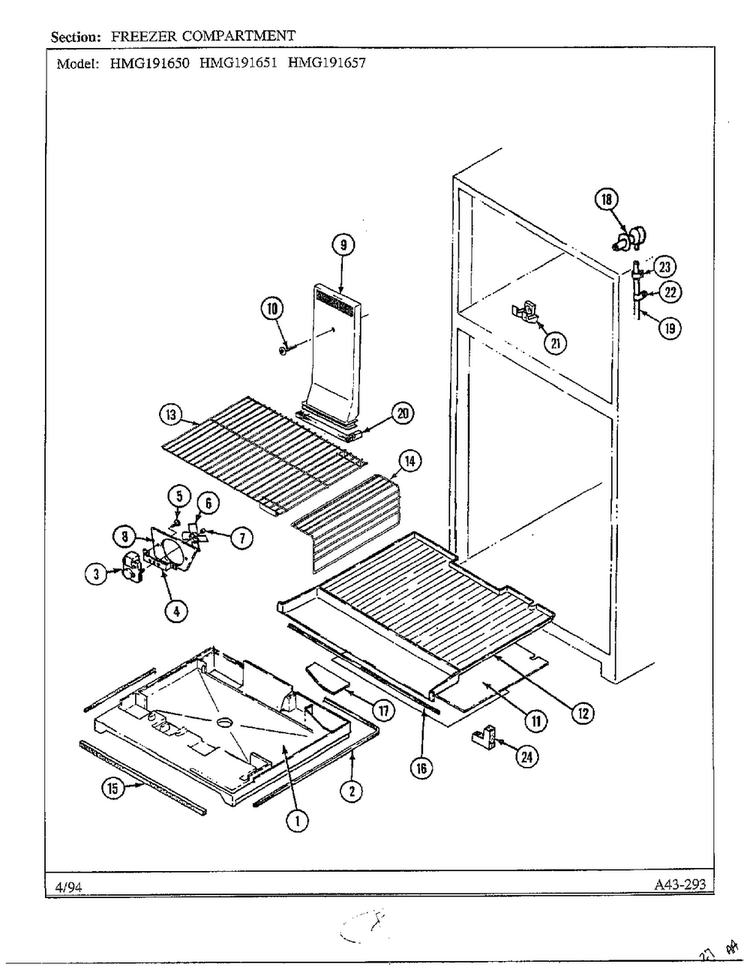 Freezer Compartment Diagram and Parts List for 191650  Admiral Refrigerator