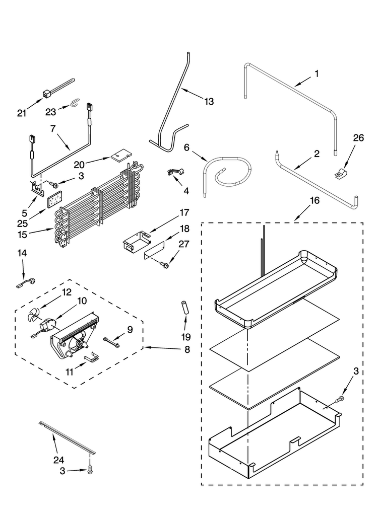 Lower Unit And Tube Parts Diagram and Parts List for JF42CXFXDB01  Jenn-Air Refrigerator
