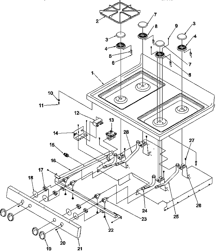 MAIN TOP Diagram and Parts List for ARG7301W P1143324NWW Amana Range