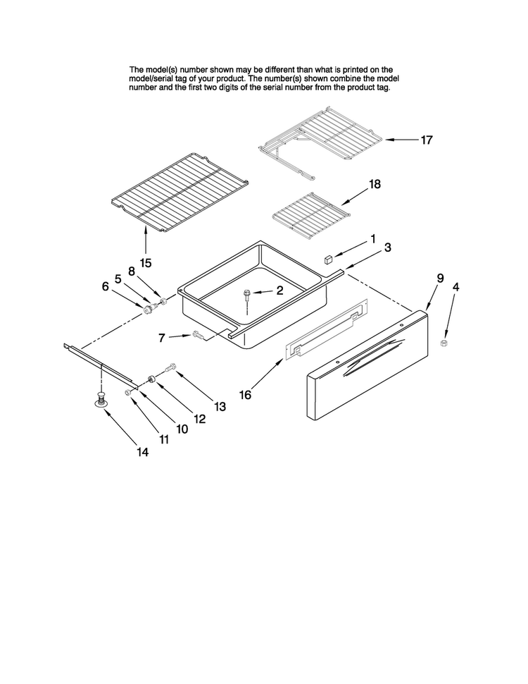 Drawer And Rack Diagram and Parts List for MER5775RAW1  Maytag Range