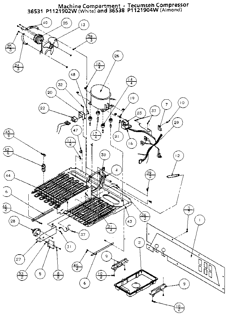 Machine Compartment - Tecumseh Compressor Diagram and Parts List for 36531-P1121902W  Amana Refrigerator