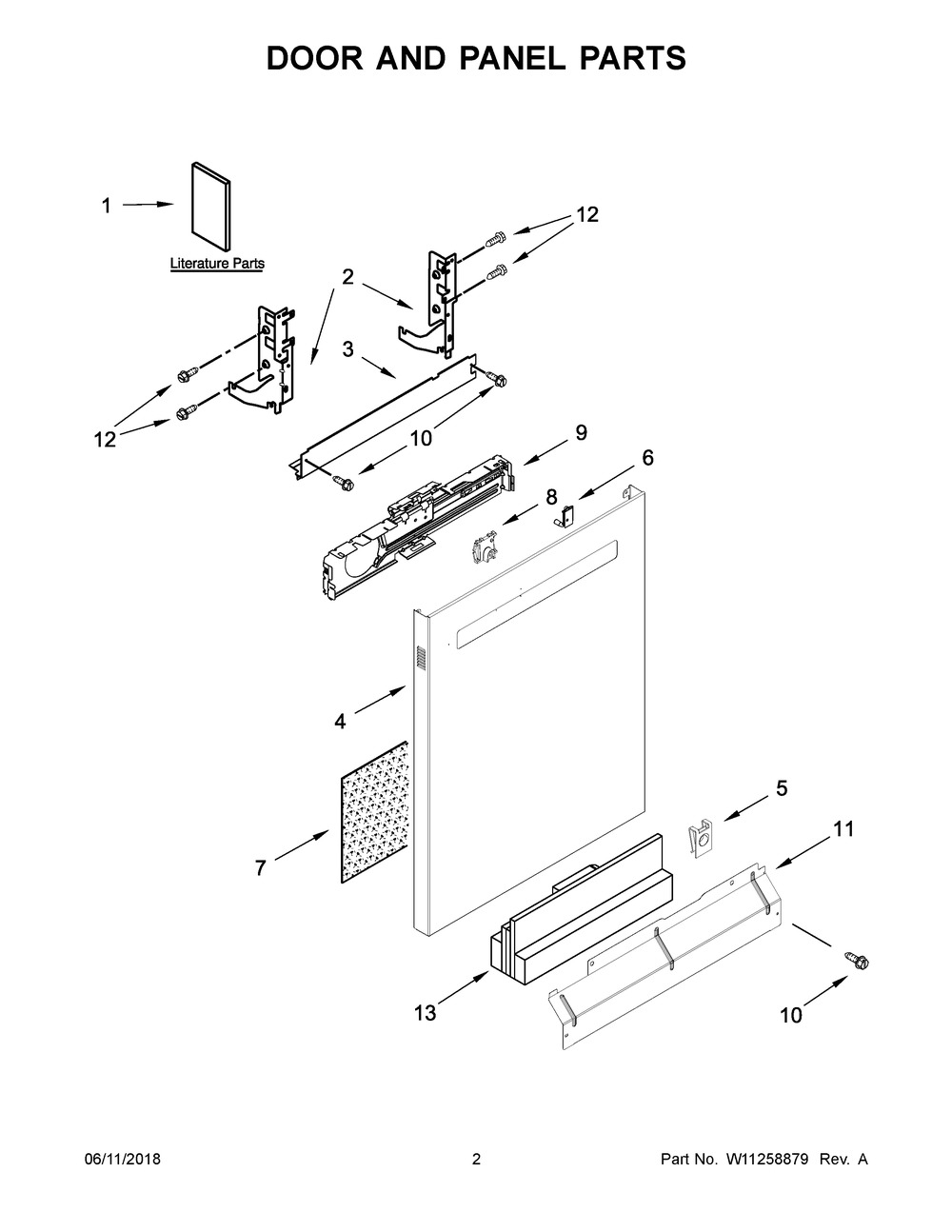 Door And Panel Parts Diagram and Parts List for MDB8989SHB0  Maytag Dishwasher