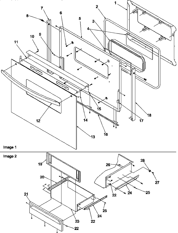 OVEN DOOR AND STORAGE DOOR Diagram and Parts List for ARG7301W P1143324NWW Amana Range