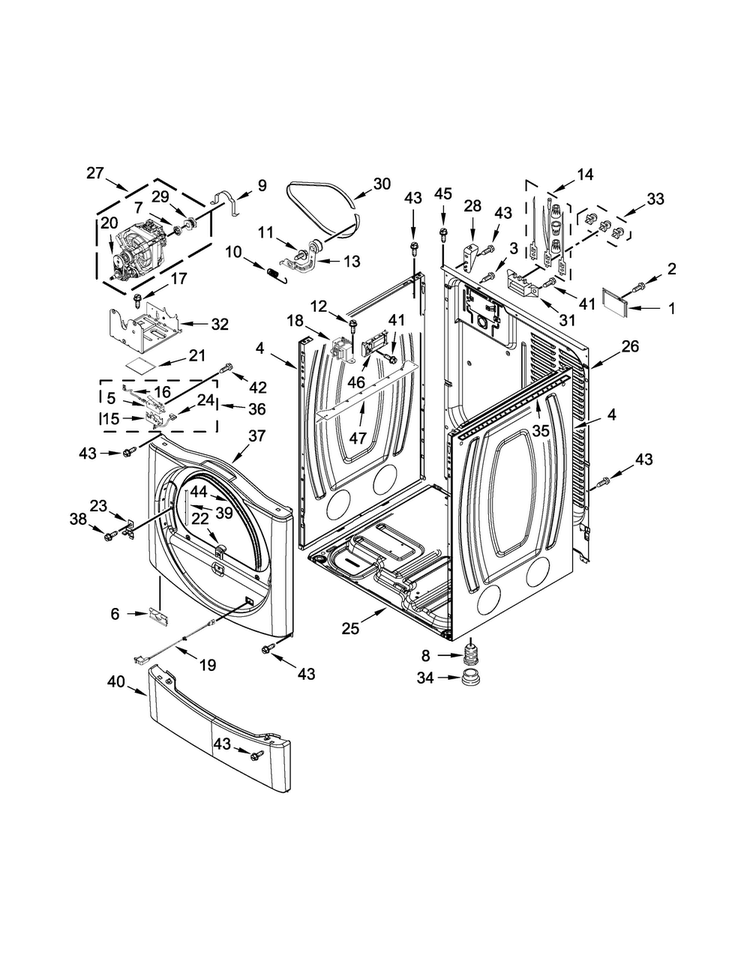Cabinet Parts Diagram and Parts List for MDE28PRCYW0  Maytag Dryer