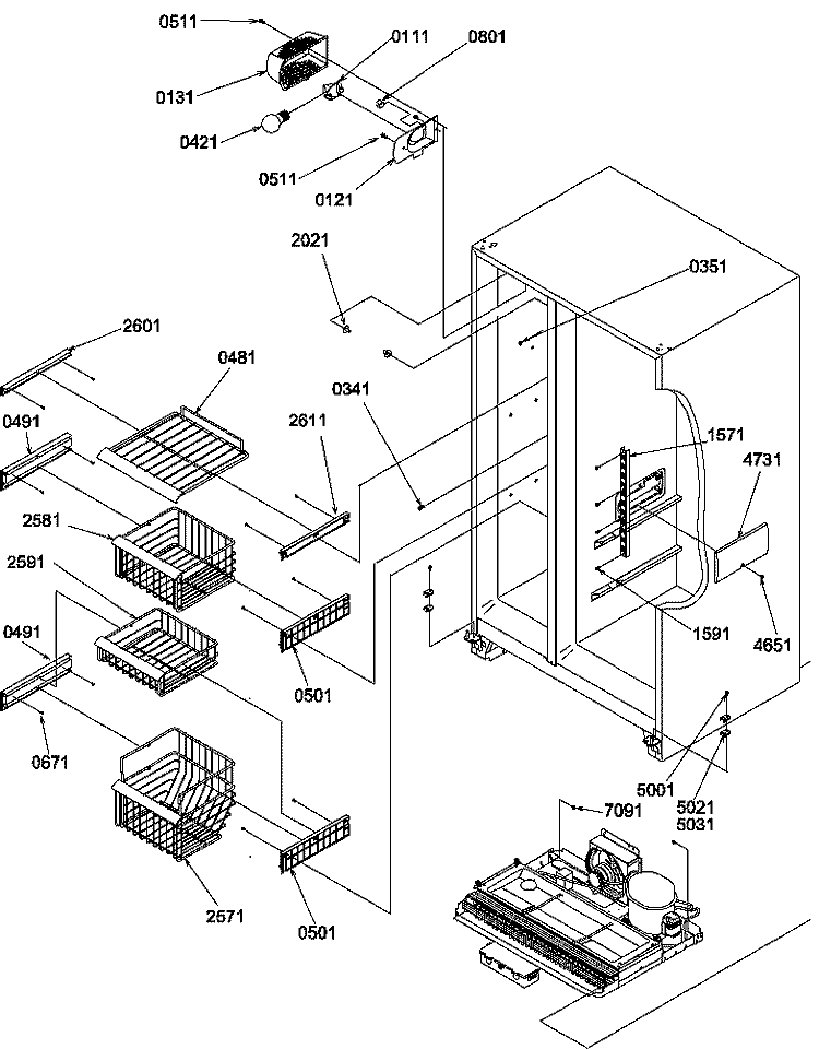 FZ SHELVES / LIGHTS Diagram and Parts List for SRD22S3W P1190327W W Amana Refrigerator