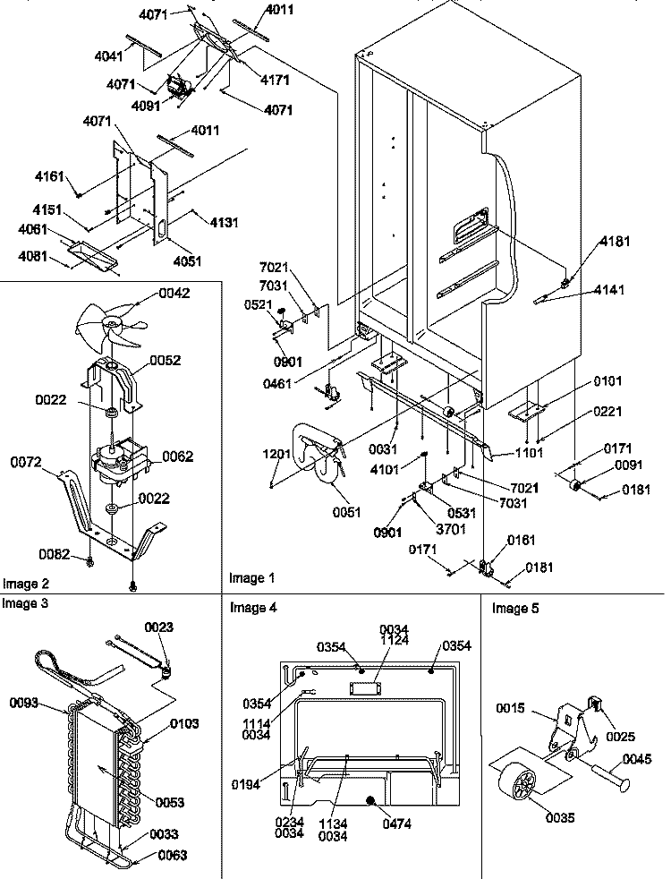 DRAIN SYSTEM / ROLLERS / EVAP Diagram and Parts List for SRD22S3W P1190327W W Amana Refrigerator